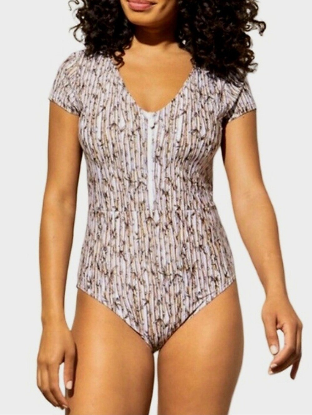 Mott50 Madeline Bamboo Forest Print Short Sleeve One Piece Swimsuit Size Medium